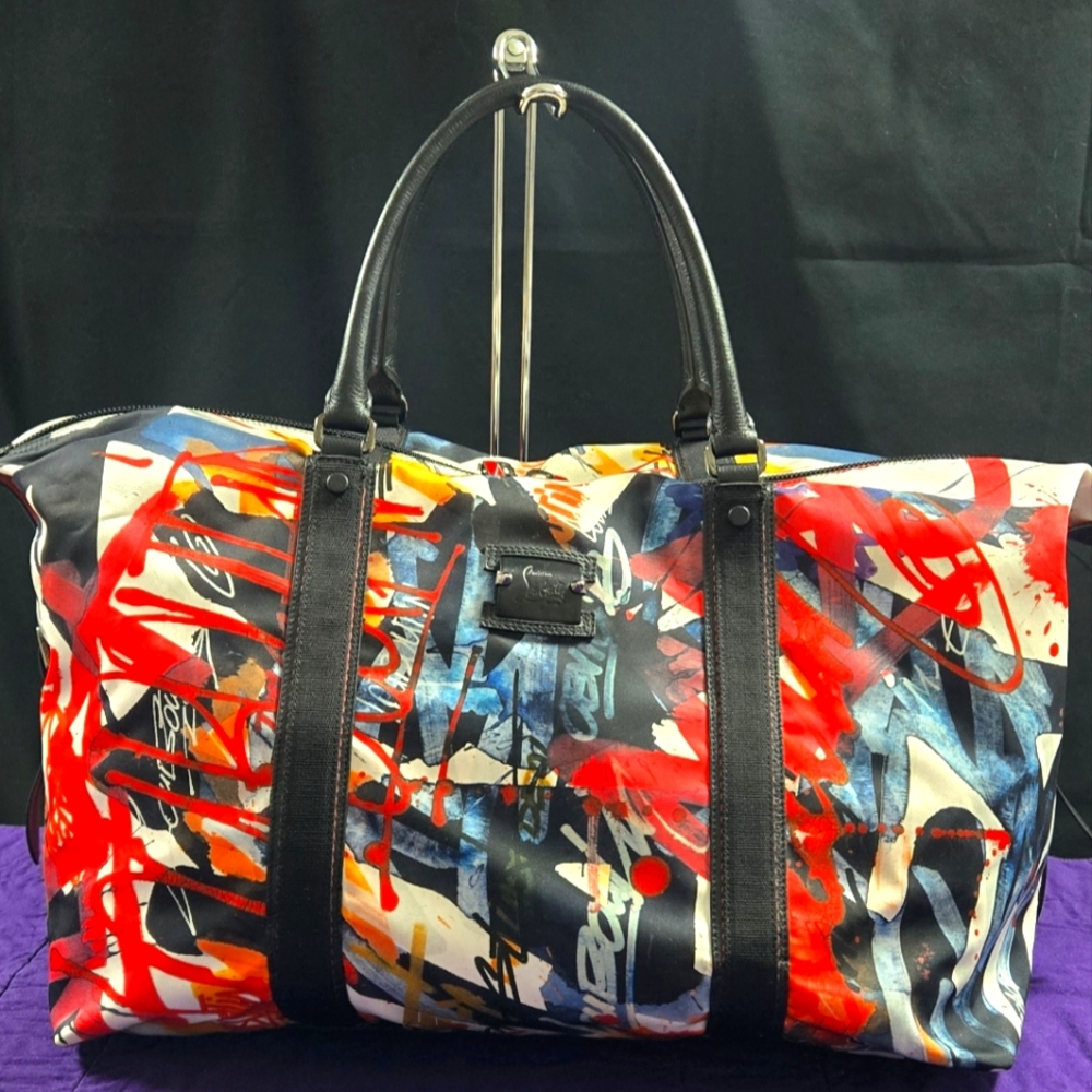 CHRISTIAN LOUBOUTIN LARGE BOSTON PRINTED NYLON DUFFLE BAG